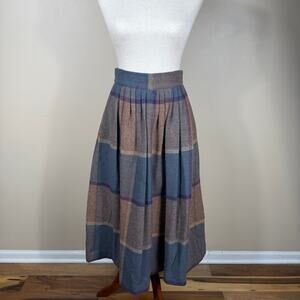 Vintage Scotland Yard Plaid Wool Skirt Womens 6 Brown Teal Pleated Pockets